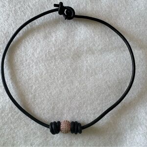 Sundance Black Leather Choker Necklace with Rose Gold Swarovski Crystal Bead NEW